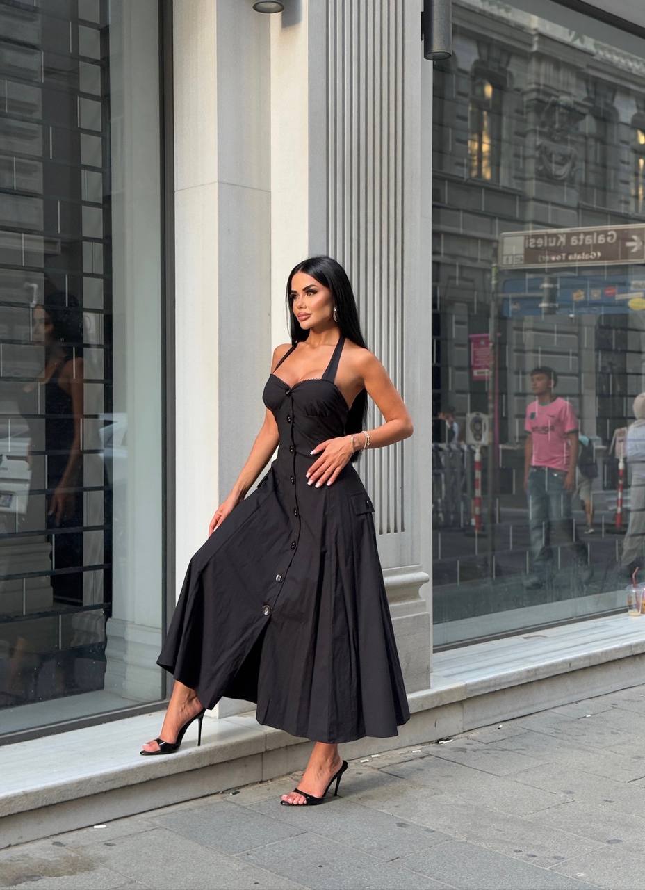 Riviera Backless Halter Midi Dress Elegant Summer Flow - 1230