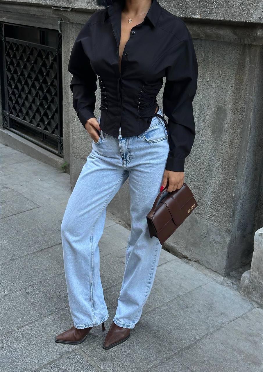 Sculpted Charm Corset Blouse Fitted Lace-Up Detail 1262