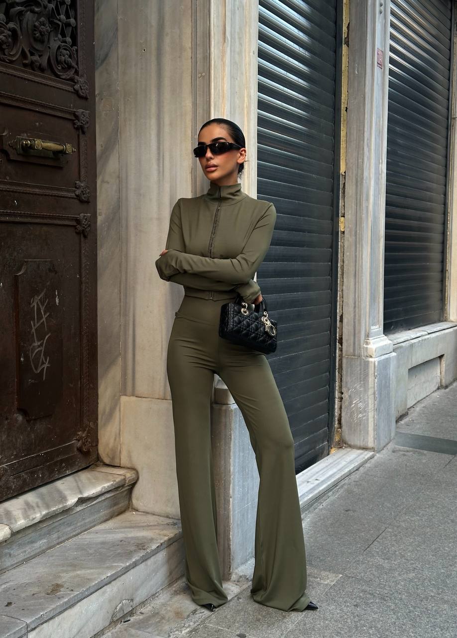 Midnight Aura Two-Piece Set High Neck Flared Pants 1264