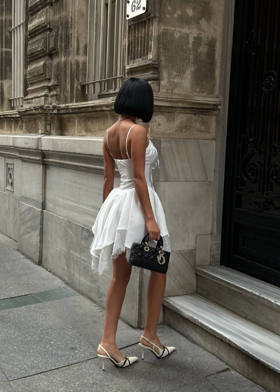 Romantic Corset Mini Dress Asym Lace 1266