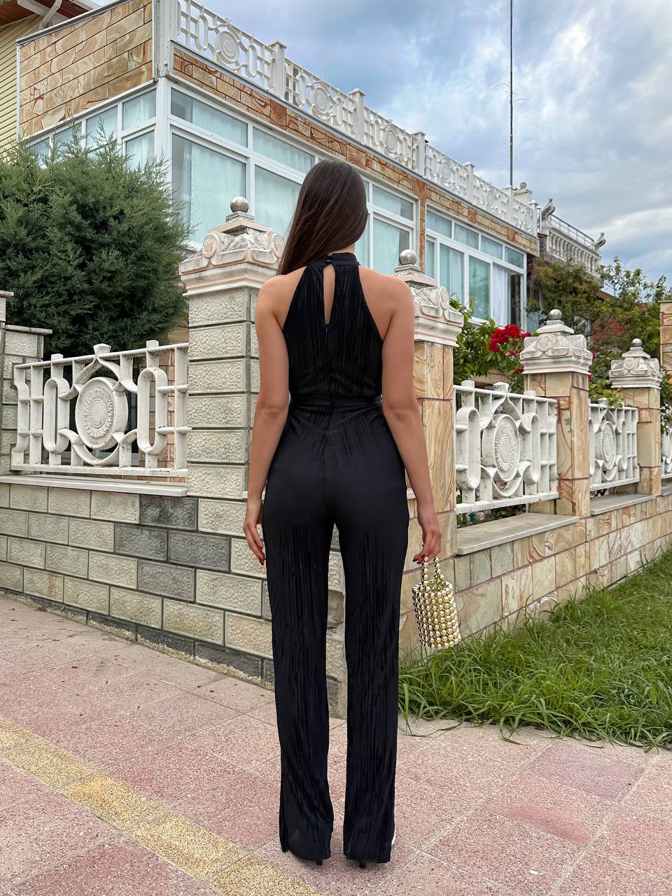 Elegant Pleated Halter Jumpsuit - 1157