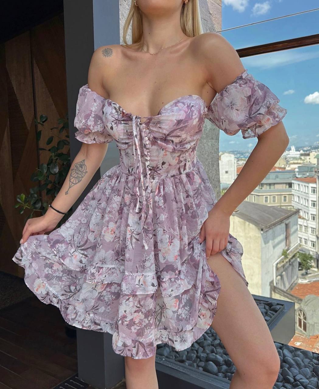 Blossom Romance Off-Shoulder Dress – 1151