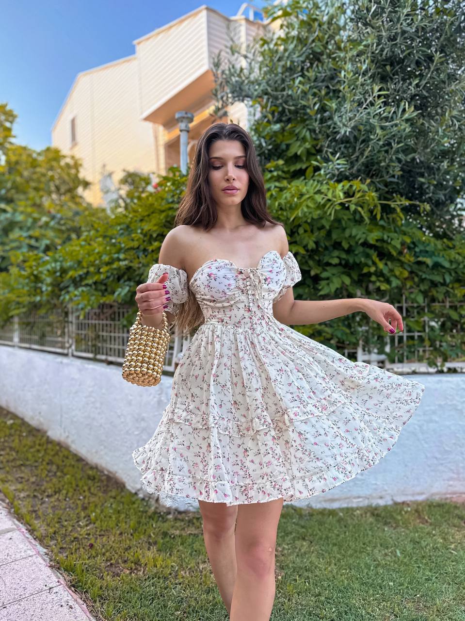 Blossom Romance Off-Shoulder Dress – 1151