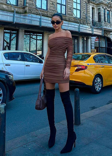 Luxe One-Shoulder Ruched Mesh Mini Dress - 1176