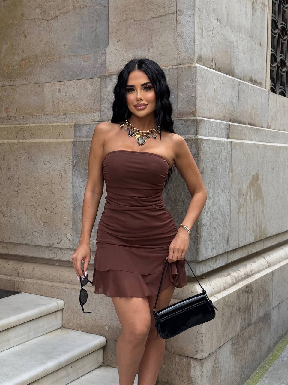 The Noir Ruched Tube Mini Dress – 1209