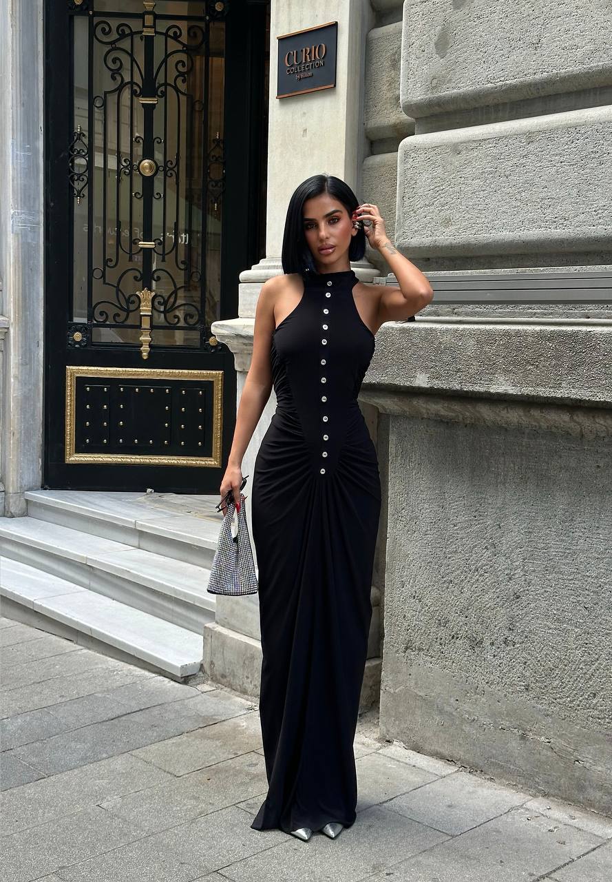 Urban Muse Maxi Dress Bodycon Button Detail - 1250