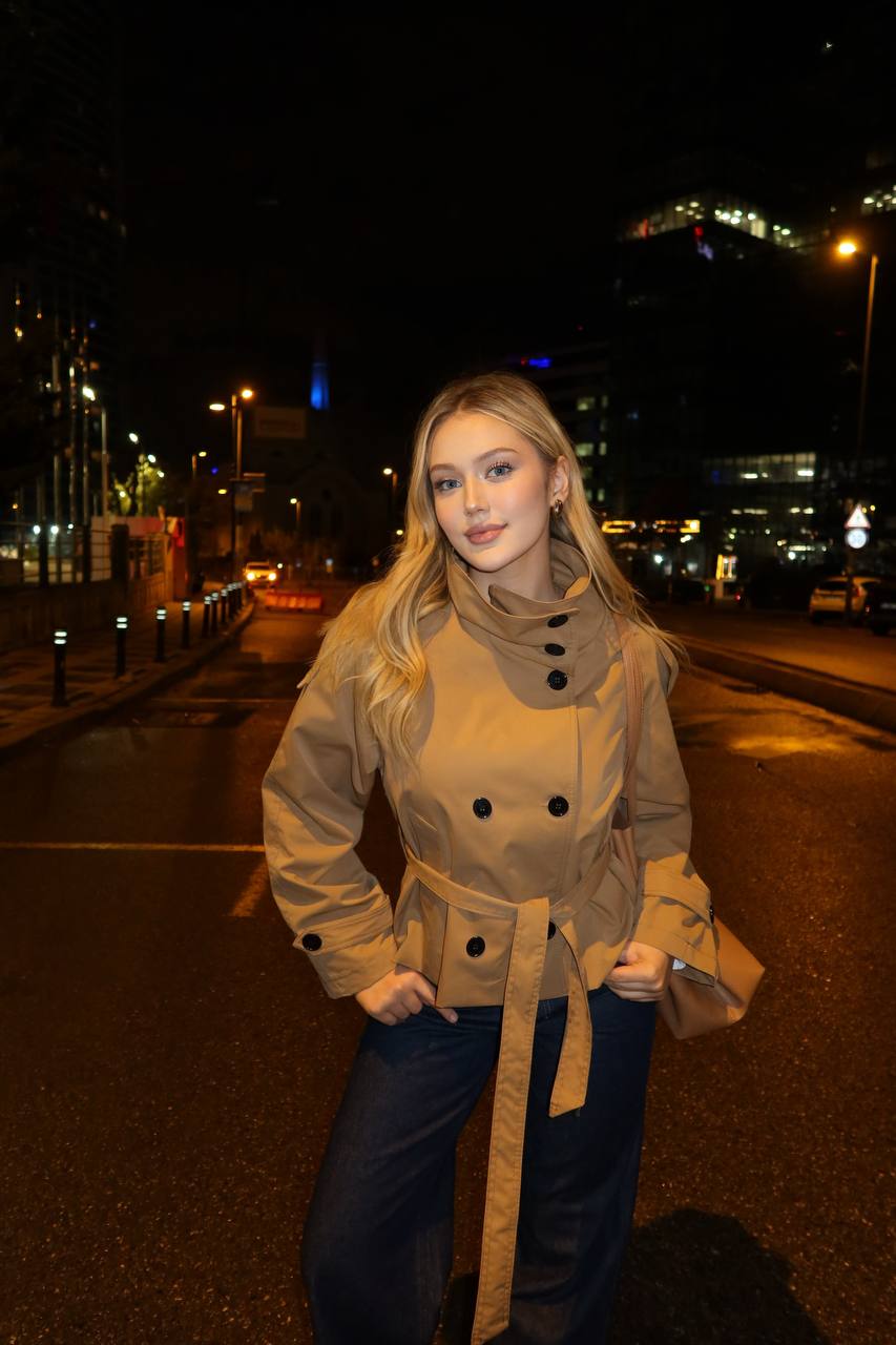 High-Collar City Trench – Short Belted Edition – 1254