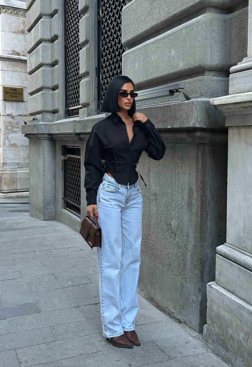 Sculpted Charm Corset Blouse Fitted Lace-Up Detail 1262