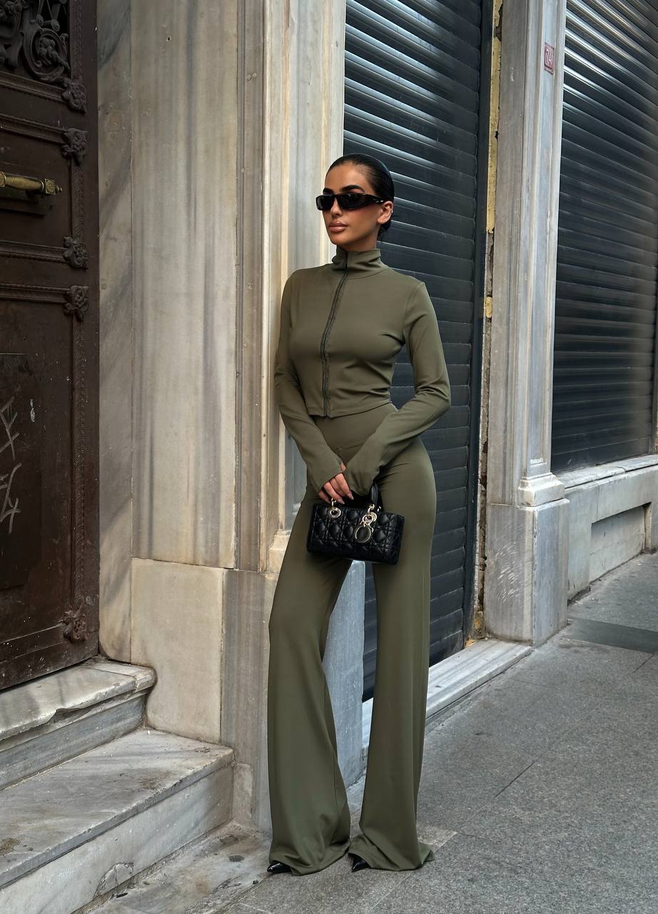 Midnight Aura Two-Piece Set High Neck Flared Pants 1264