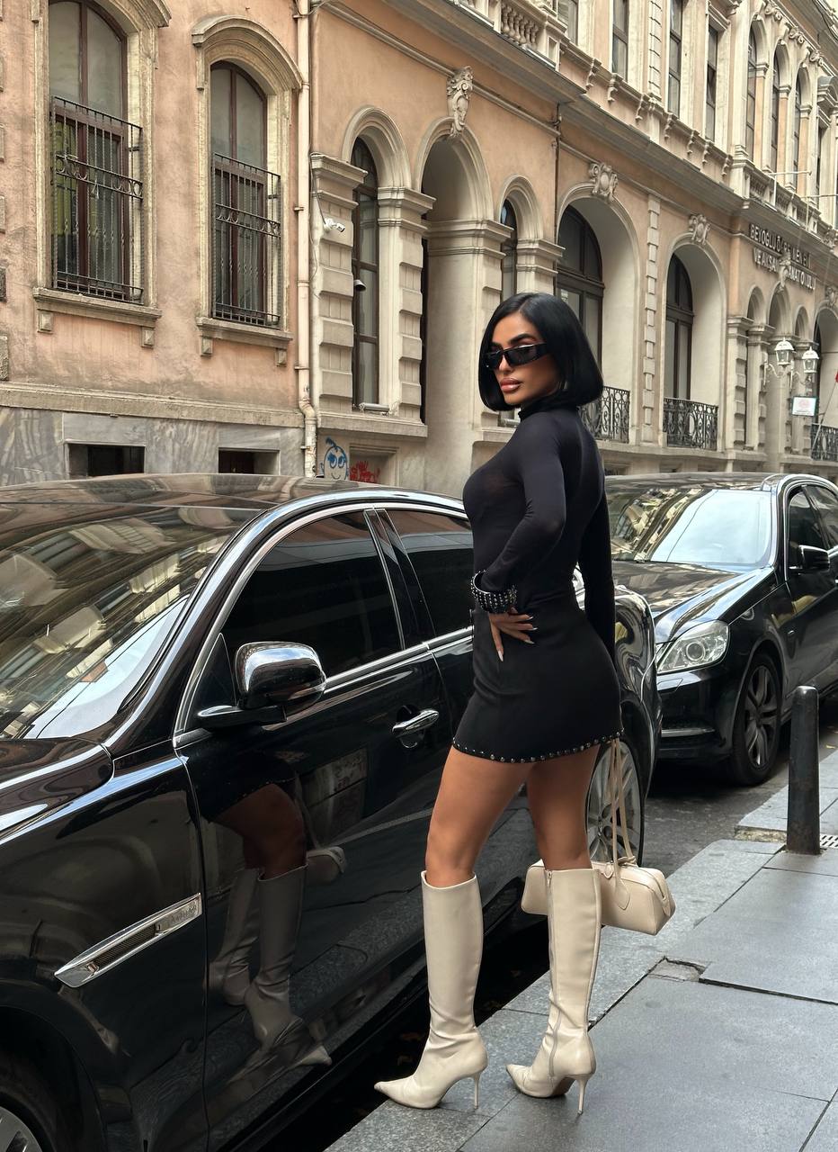 Urban Edge Mini Skirt Fitted Lace-Up Stud Trim 1269