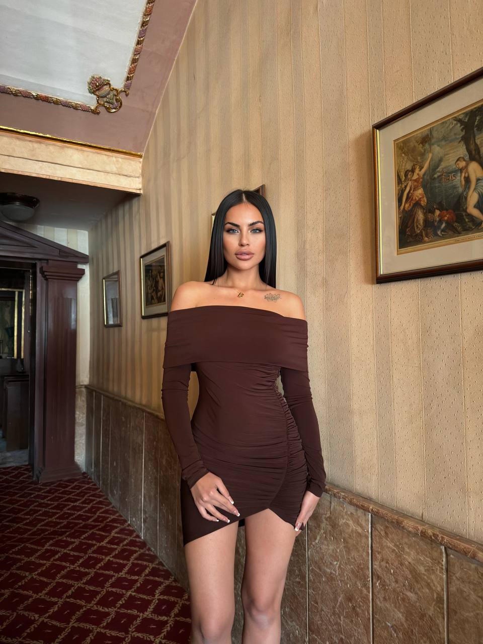 The Luxe Off-Shoulder Ruched Mini Dress - 1026