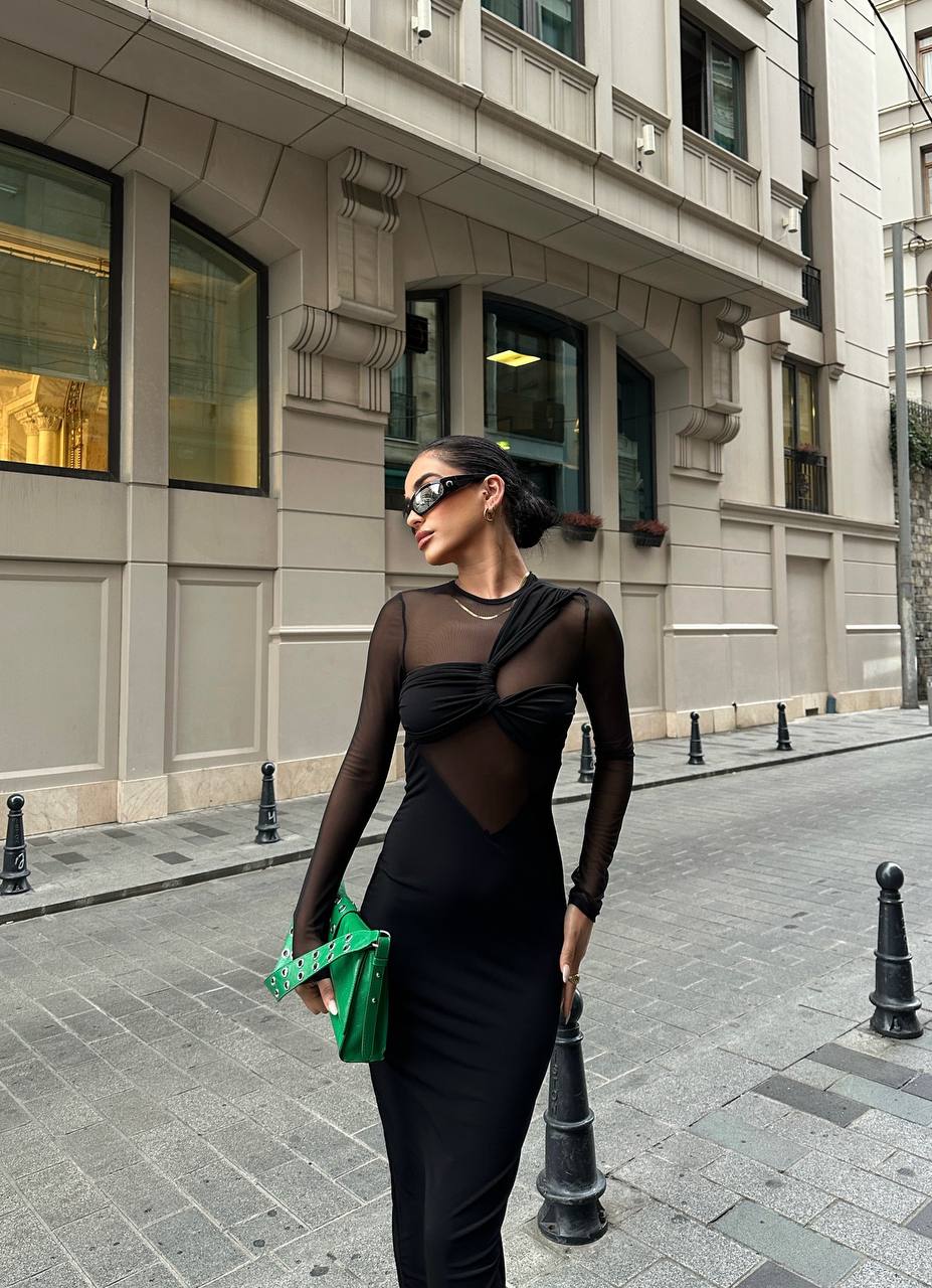 Eclipse Mesh Panel Midi Dress – 1054