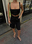 The Noir Lace-Up Crop & Bermuda Shorts Set Two-Piece Summer Statement - 1188