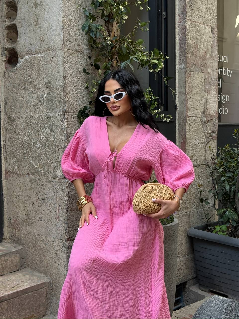 The Riviera Puff-Sleeve Midi Dress – 1206