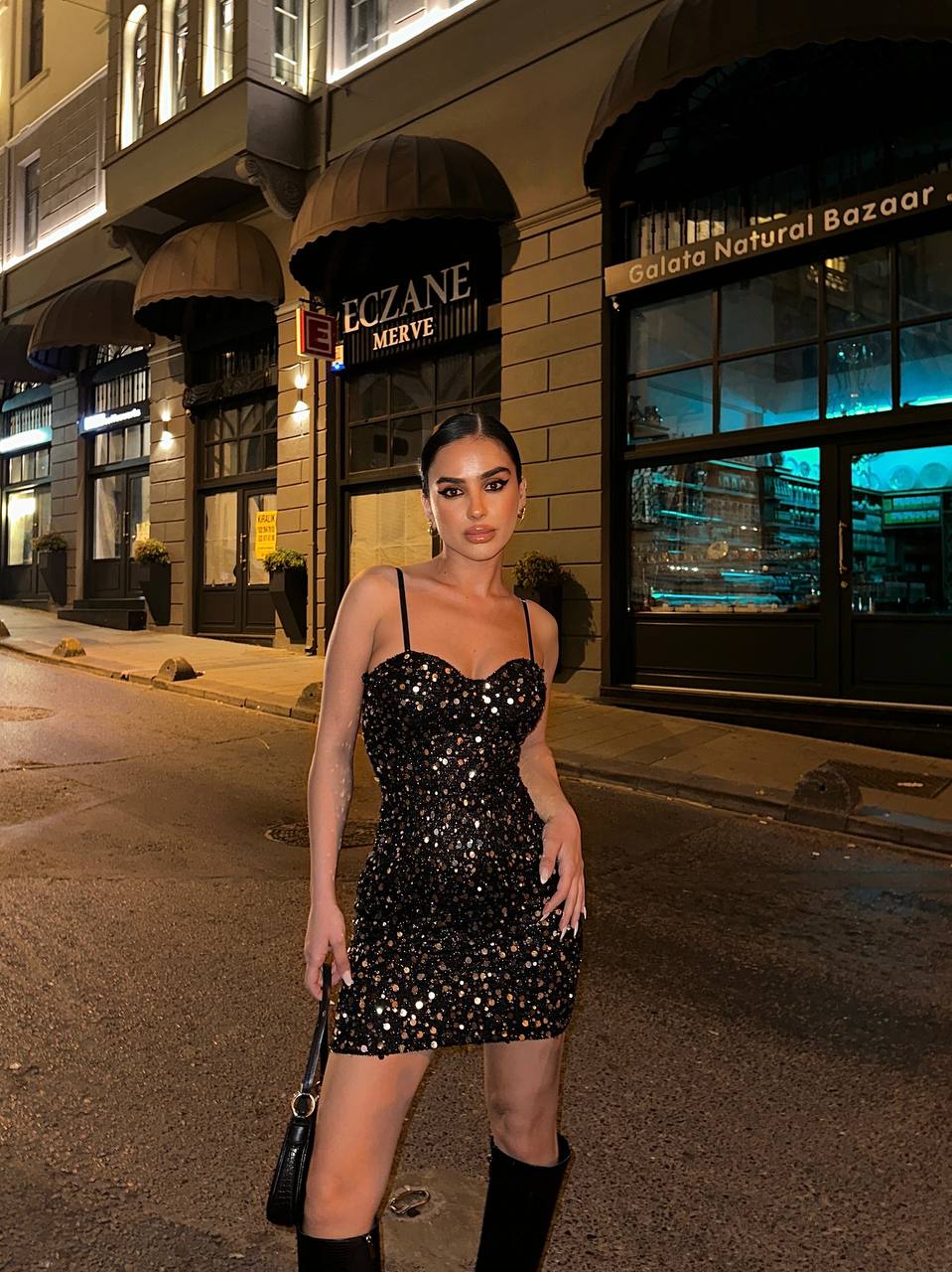 Midnight Spark Mini Dress Bodycon Sequin Glam - 1244