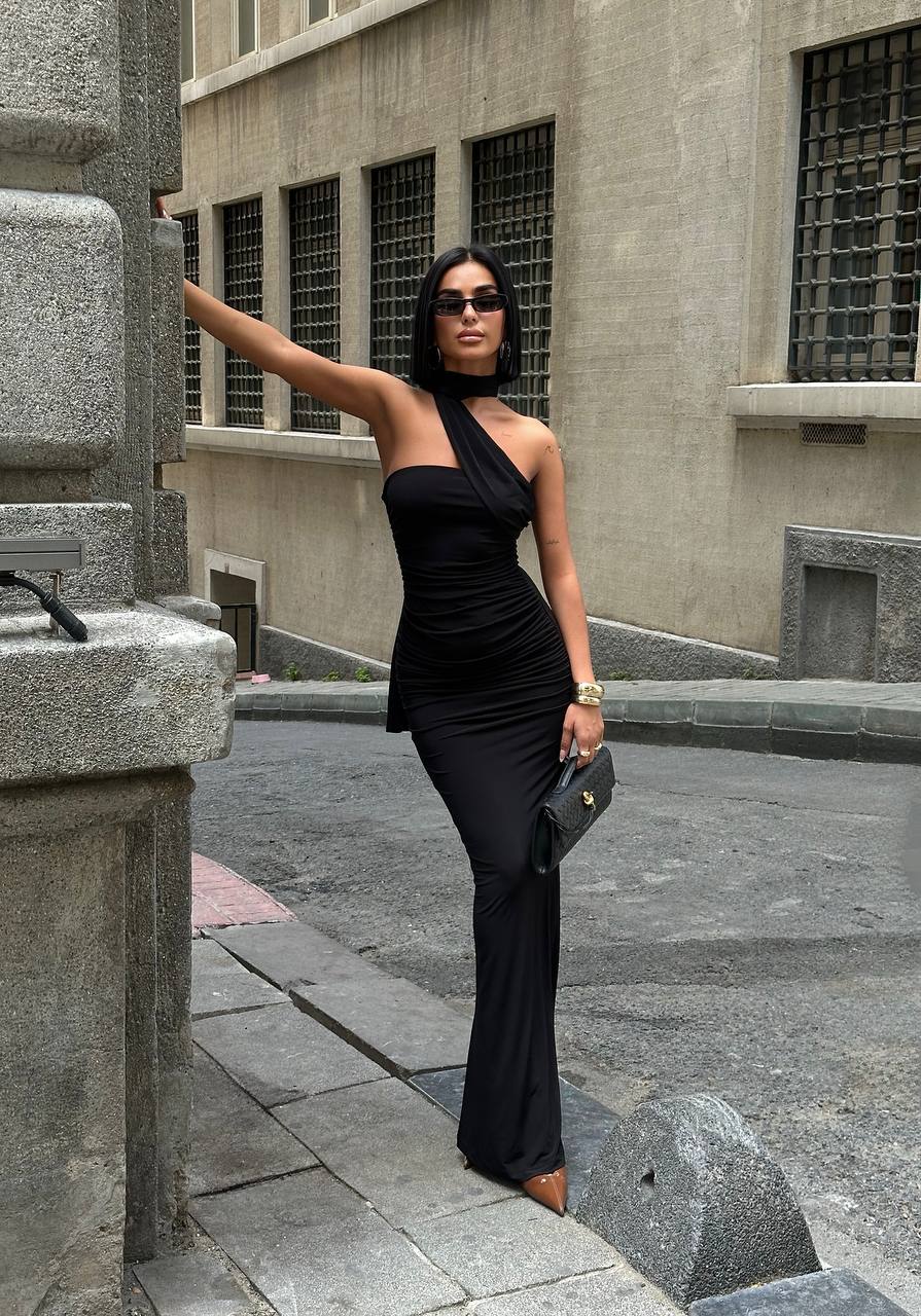 Eternal Muse Maxi Dress One-Shoulder Draped Detail - 1245