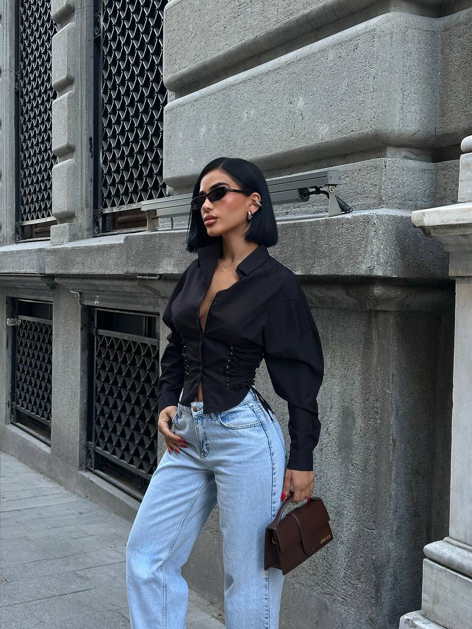 Sculpted Charm Corset Blouse Fitted Lace-Up Detail 1262