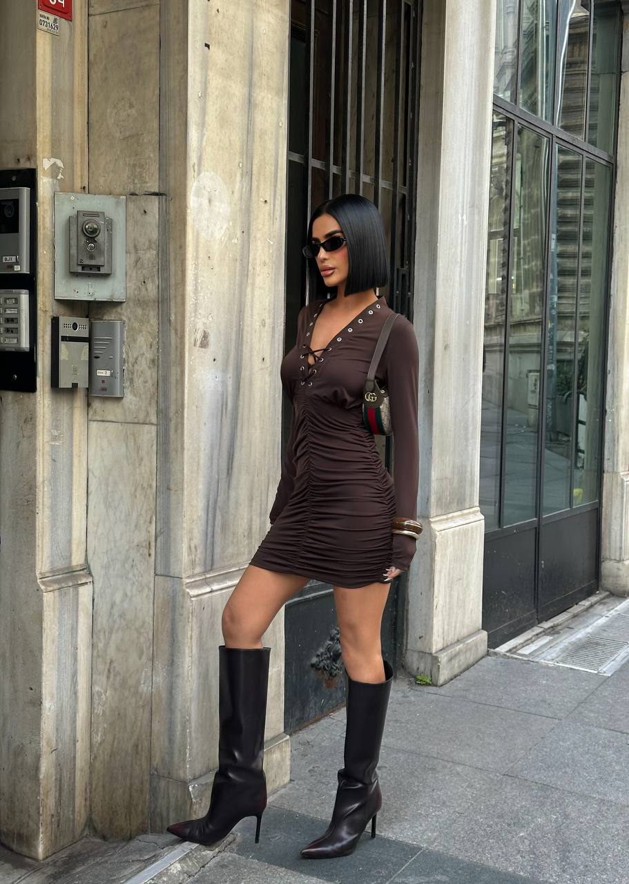 Lace Fusion Mini Dress Bodycon Ruched 1268