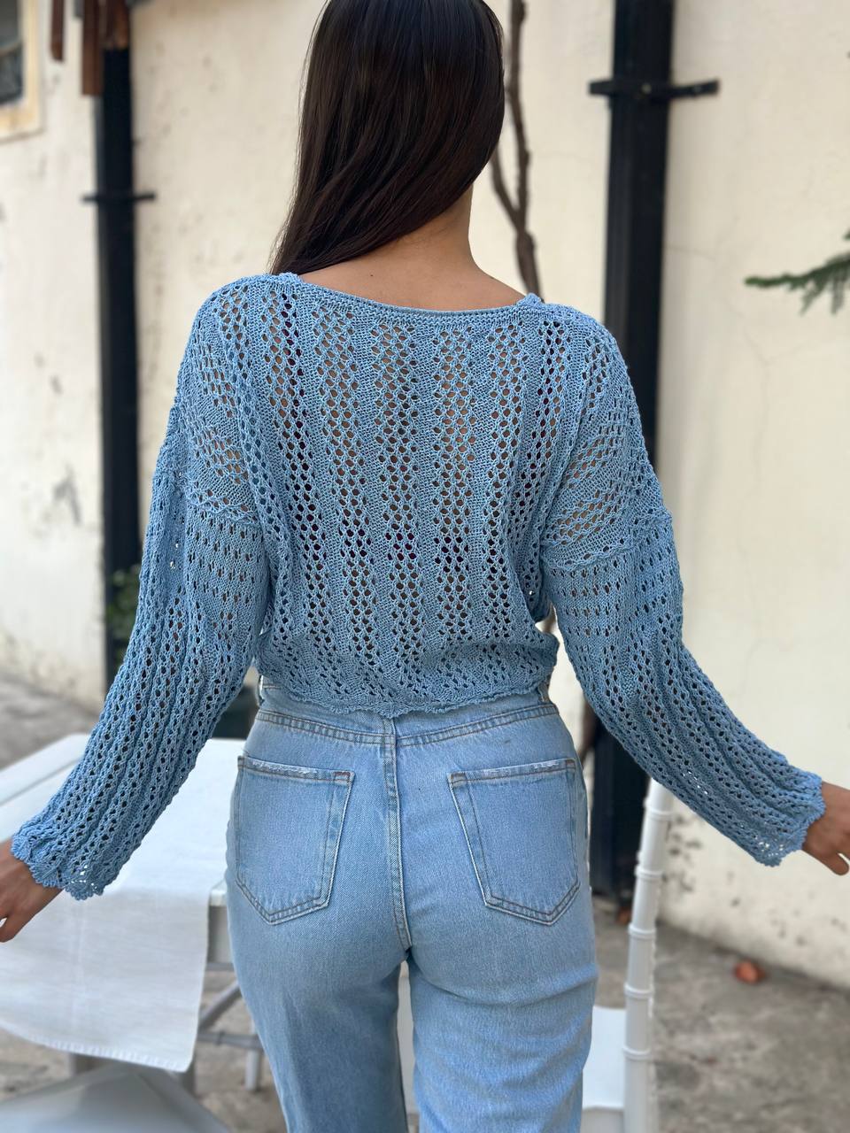 The Lace Knit Drawstring Crop Top – 1145