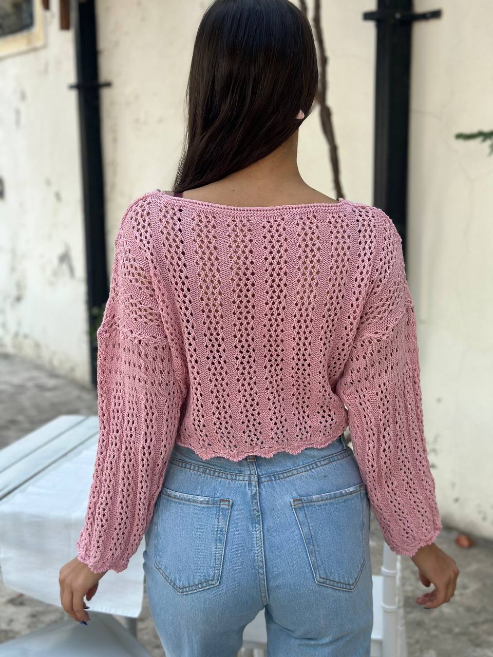 The Lace Knit Drawstring Crop Top – 1145