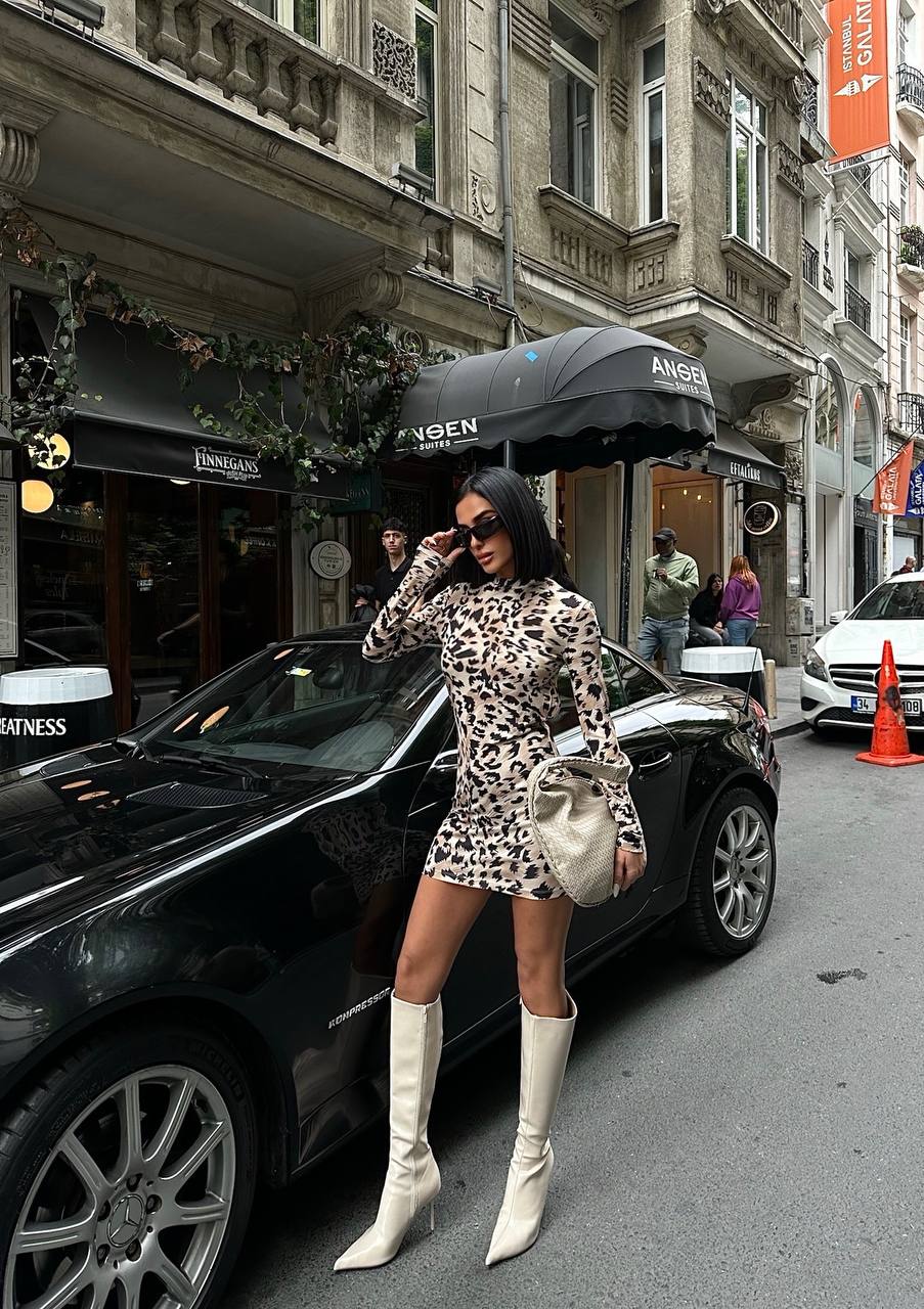 The Leopard Luxe Long Sleeve Short Dress - 1021