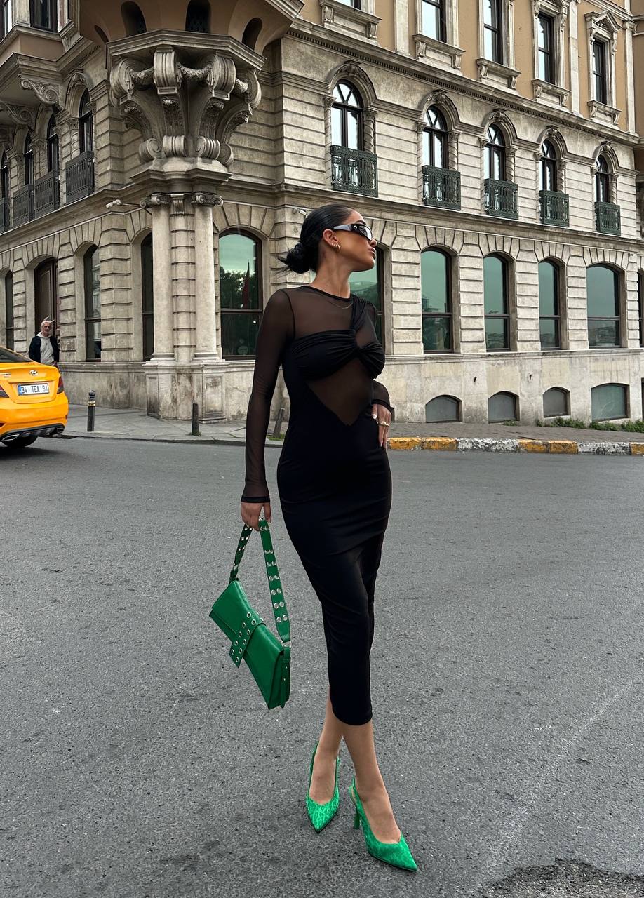 Eclipse Mesh Panel Midi Dress – 1054