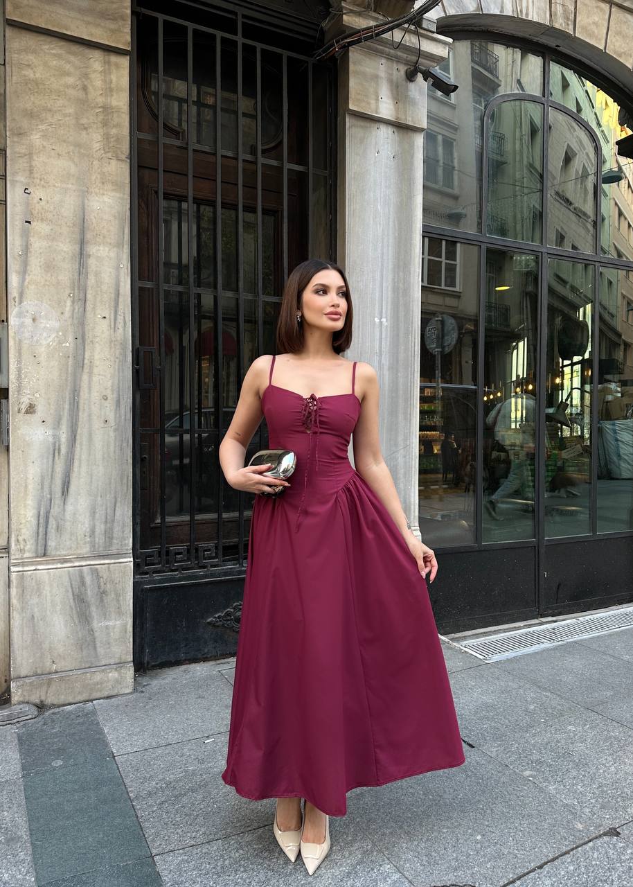 The Lace-Up Elegance Midi Dress - 1163