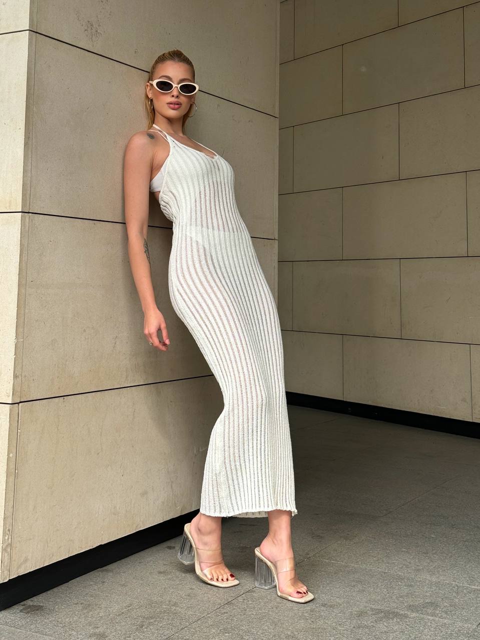 Sunbeam Sheer Knit Maxi Dress Summer Elegance - 1194