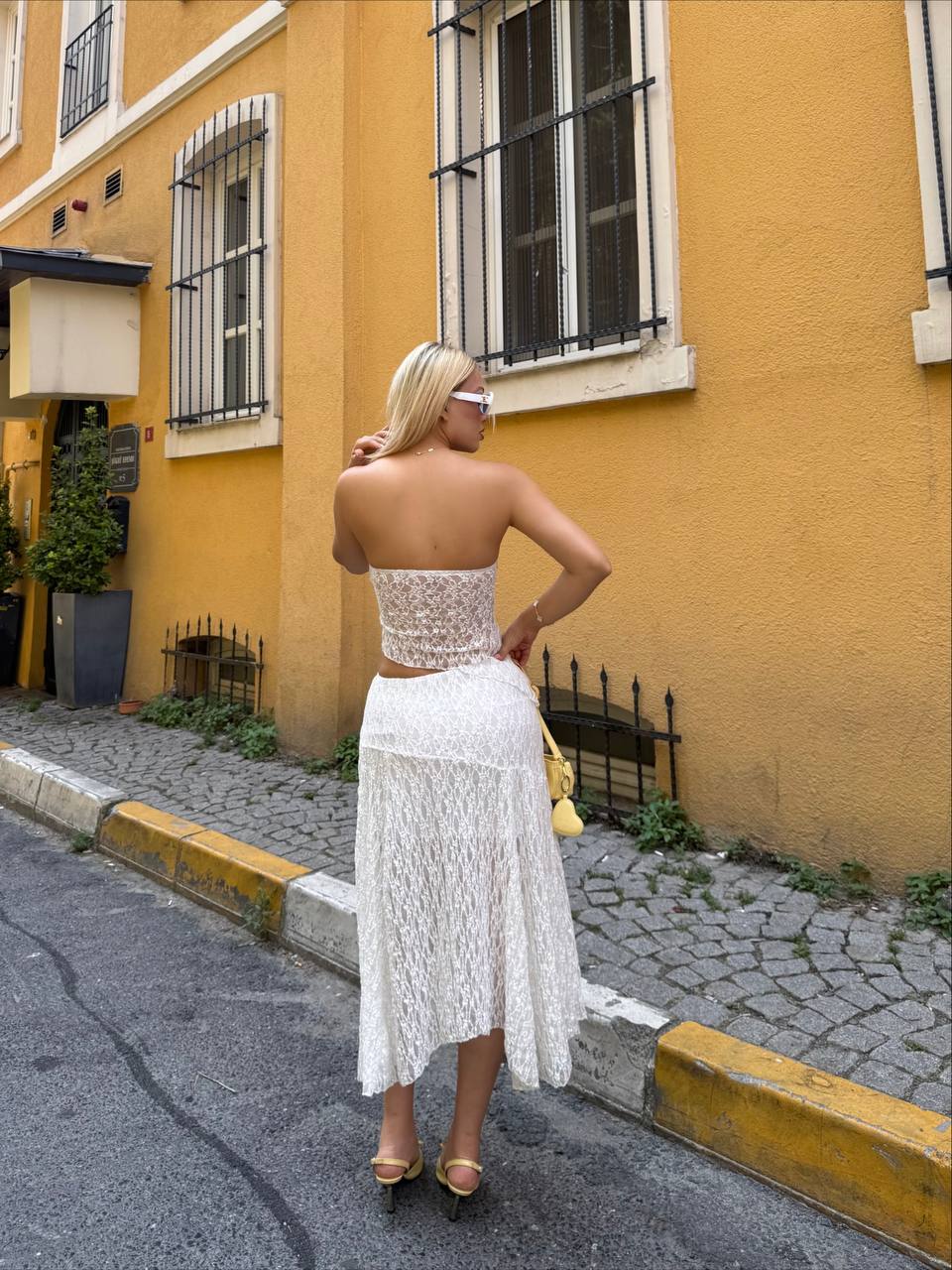 Sunset Whisper Strapless Lace Midi Dress - 1223