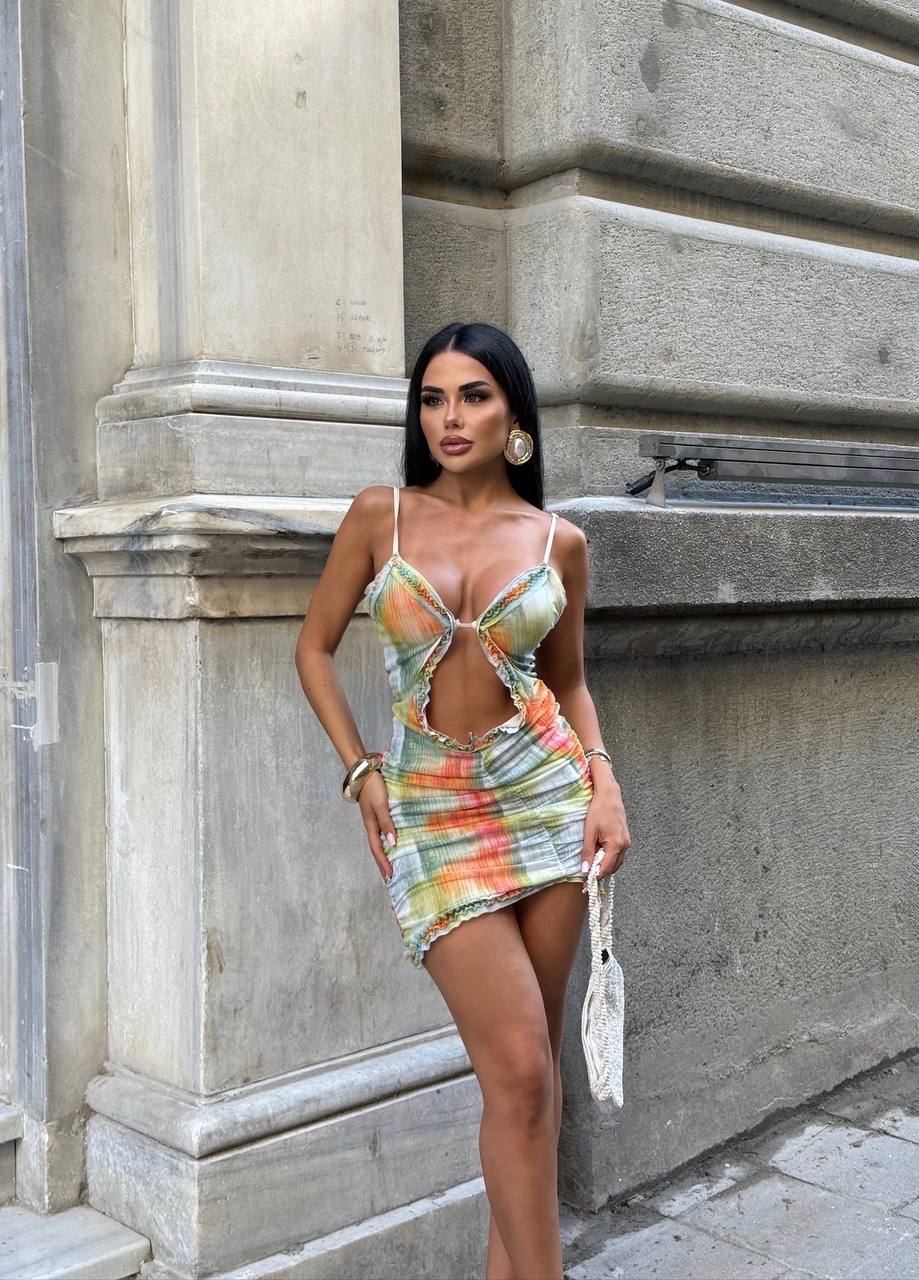 The Havana Cut-Out Ruffle Mini Dress Sunset Glow - 1229