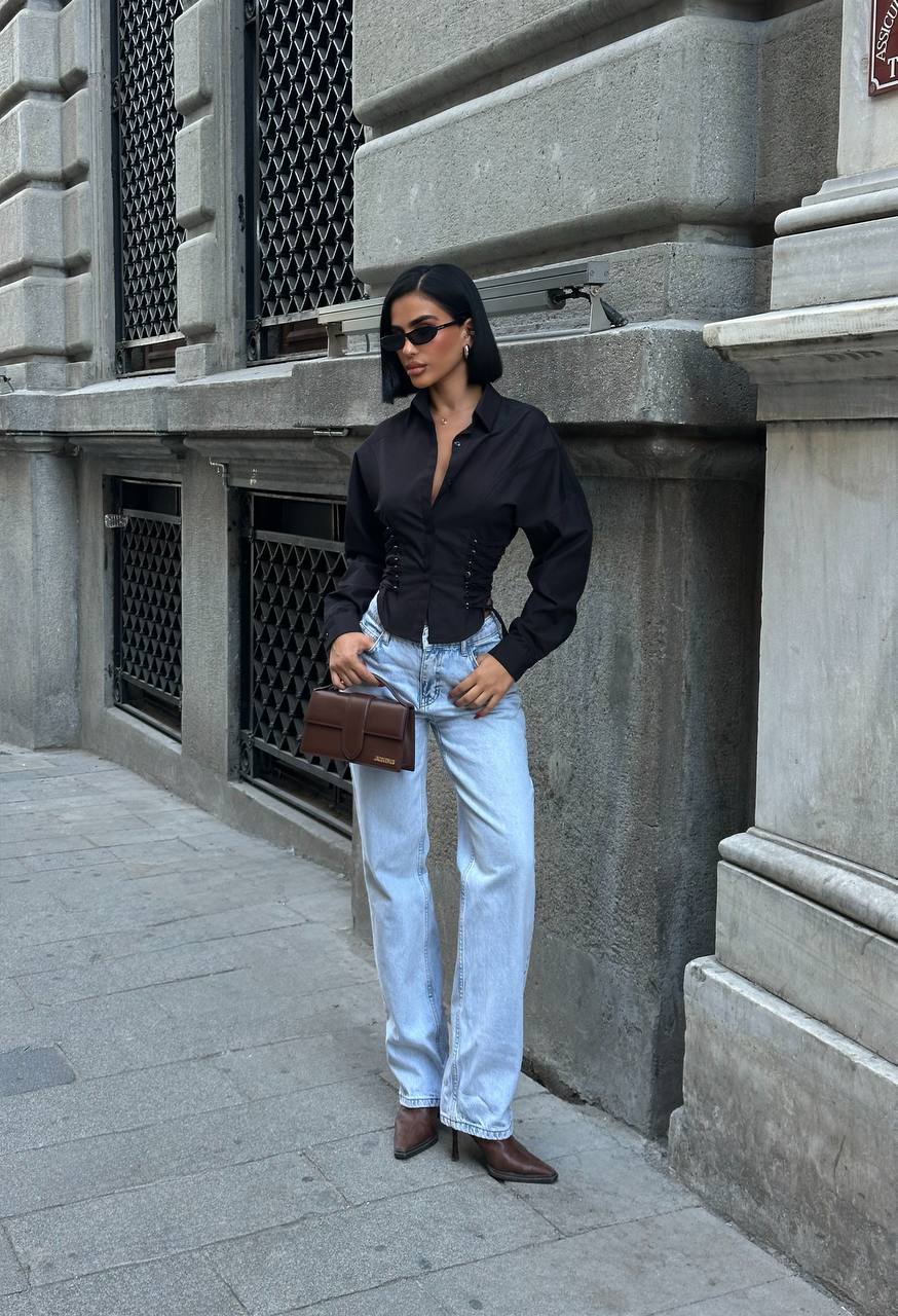 Sculpted Charm Corset Blouse Fitted Lace-Up Detail 1262