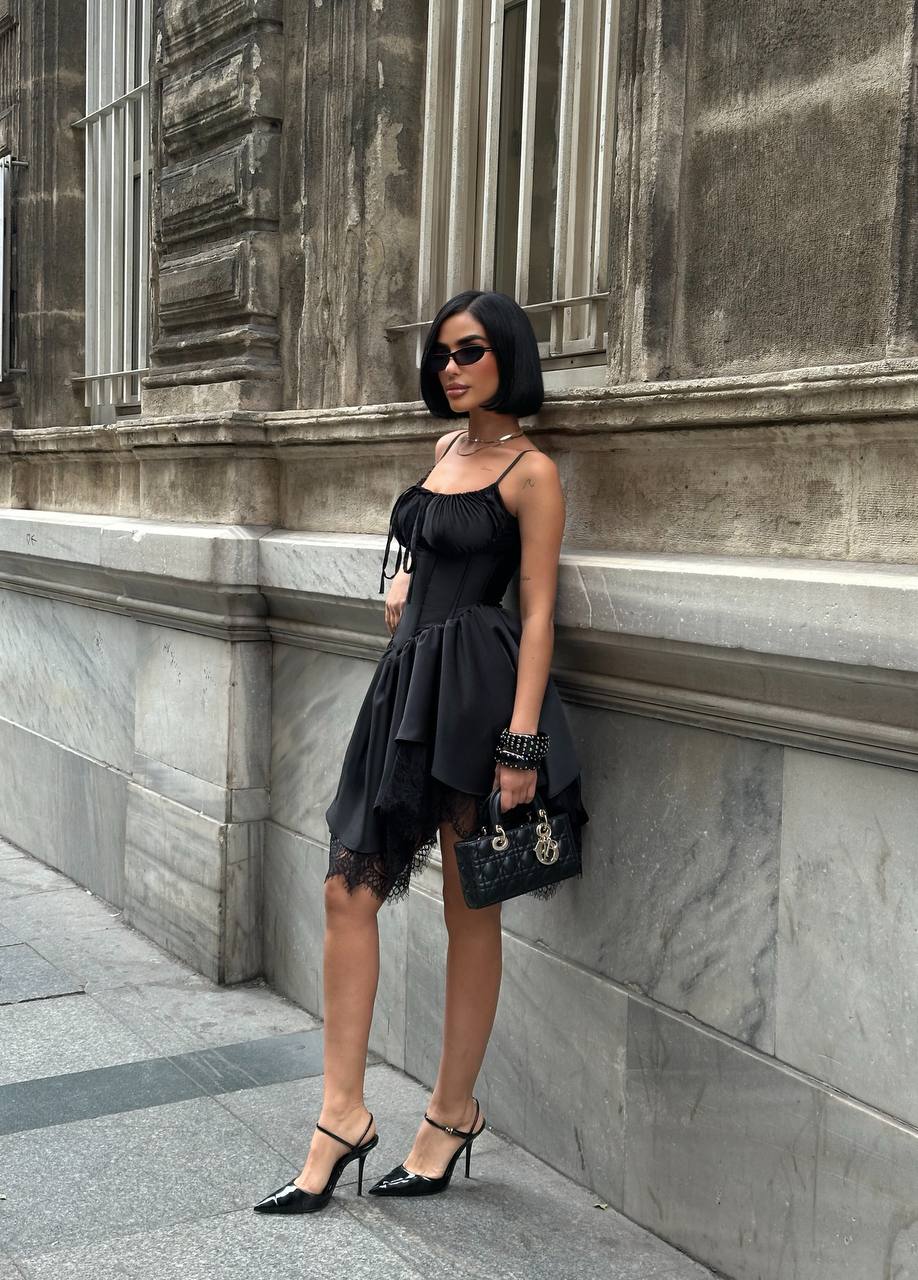 Romantic Corset Mini Dress Asym Lace 1266