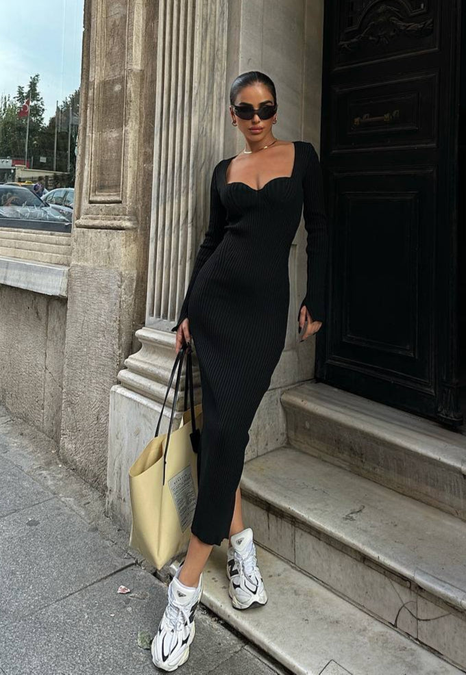 The Ribbed Elegance Midi Dress – 1143