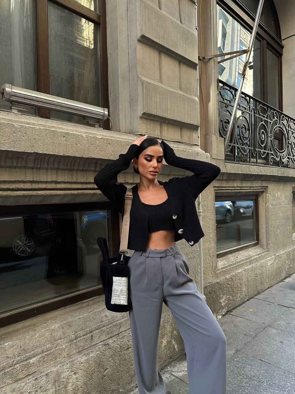 The Ribbed Knit Cardigan & Crop Top Set – 1142