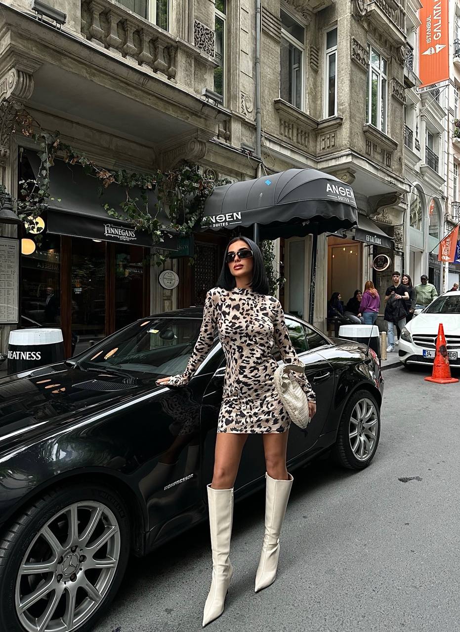 The Leopard Luxe Long Sleeve Short Dress - 1021