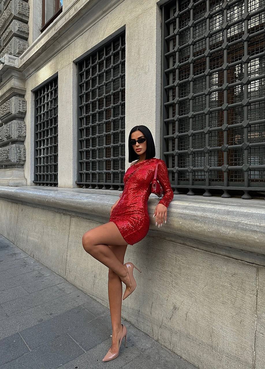 The Glam Sequin One-Shoulder Mini Dress – 1047