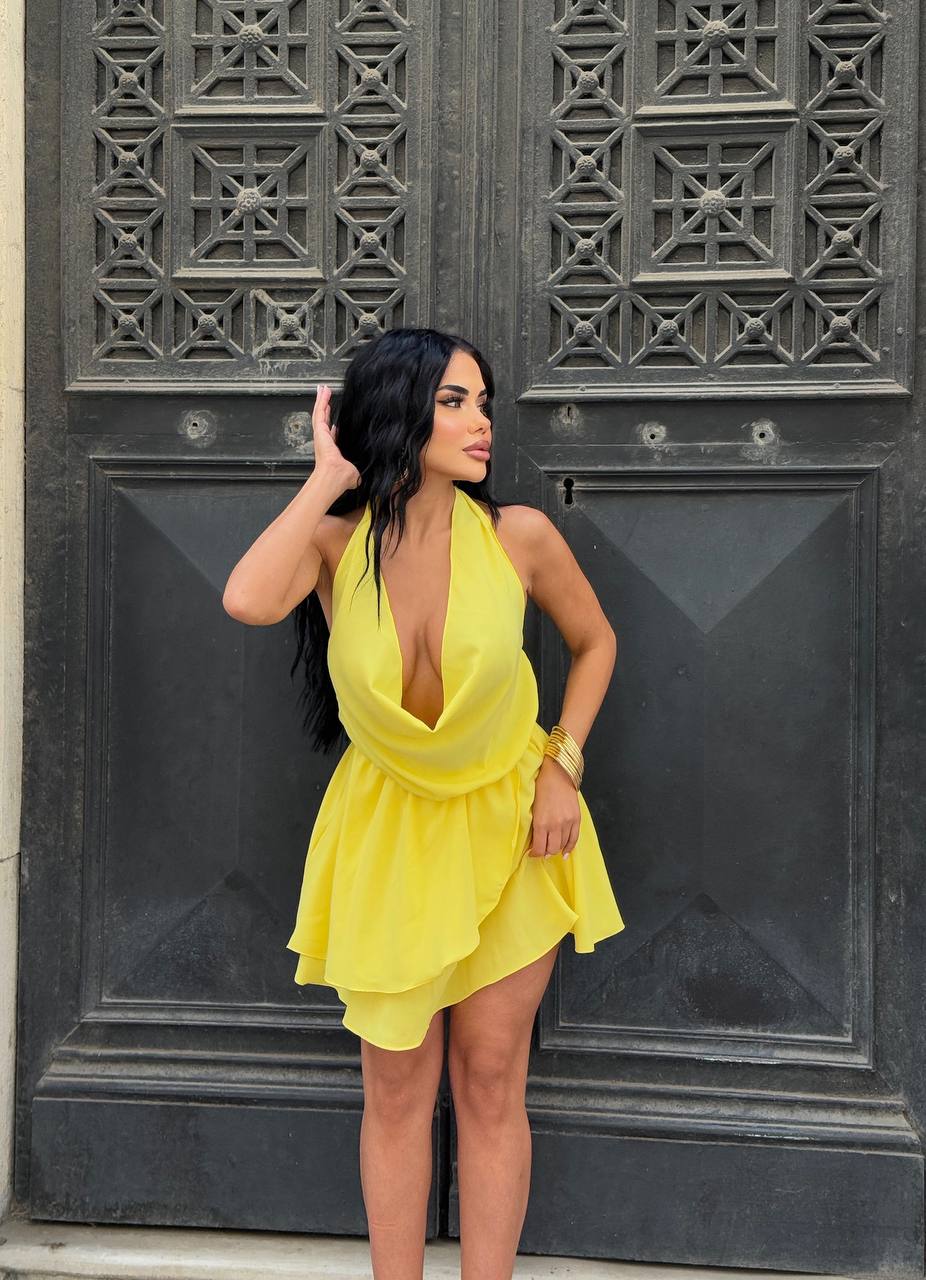 The Capri Drape Halter Mini Dress Sunset Romance - 1210