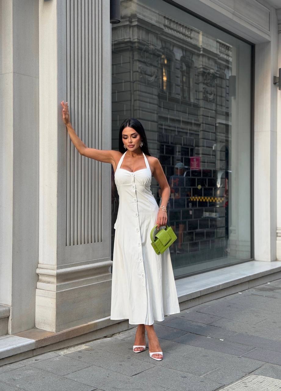 Riviera Backless Halter Midi Dress Elegant Summer Flow - 1230