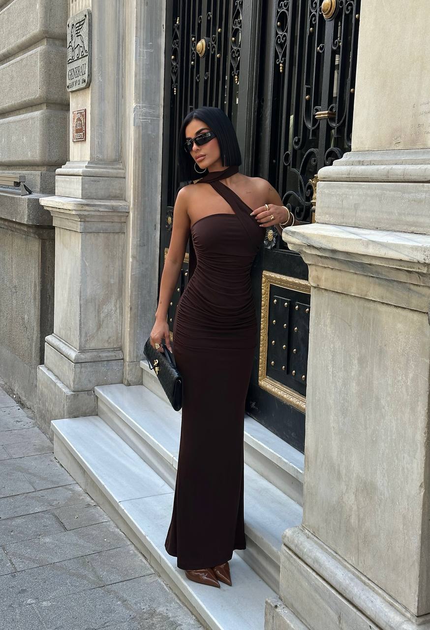 Eternal Muse Maxi Dress One-Shoulder Draped Detail - 1245