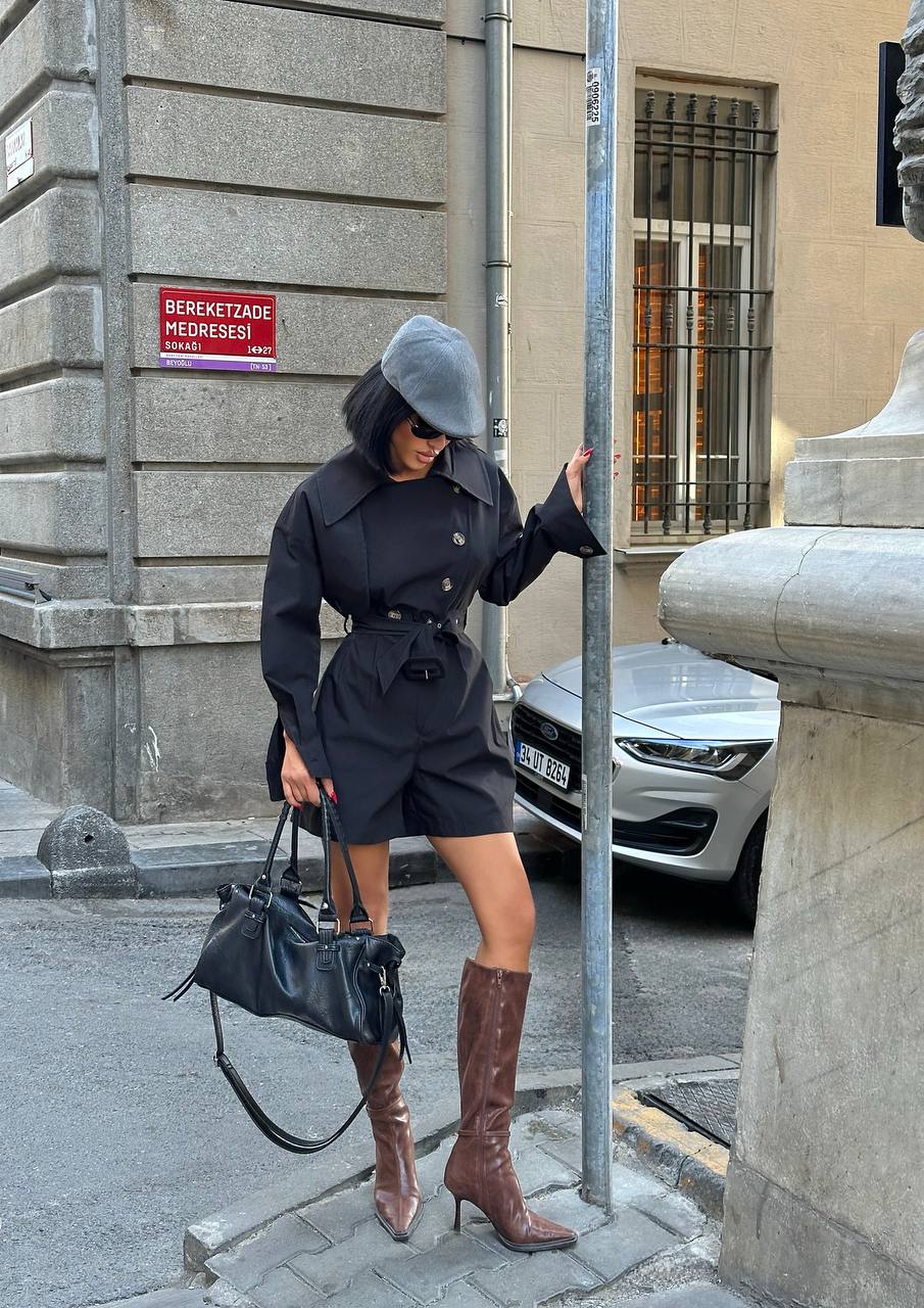 Urban Allure Romper Tailored Belted Trench Style - 1252