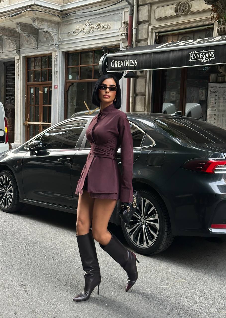 Sculpted Elegance Longline Shirt Dress Wrap Waist 1267