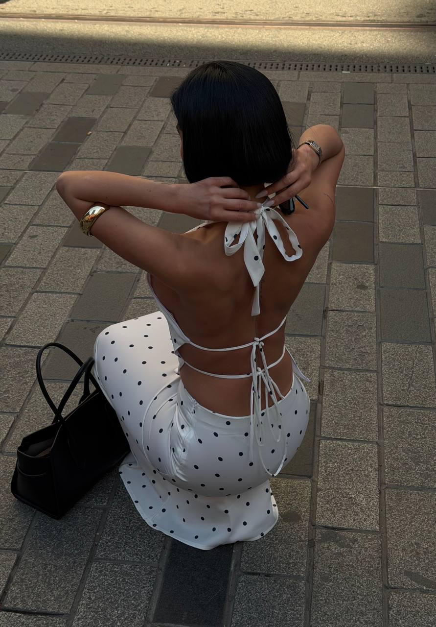 Polka-dot 2pc Halter and maxi skirt - 1292