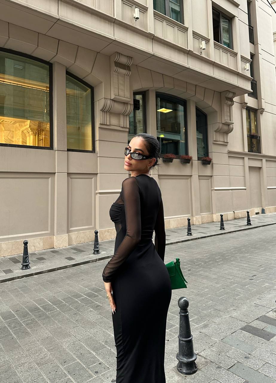 Eclipse Mesh Panel Midi Dress – 1054