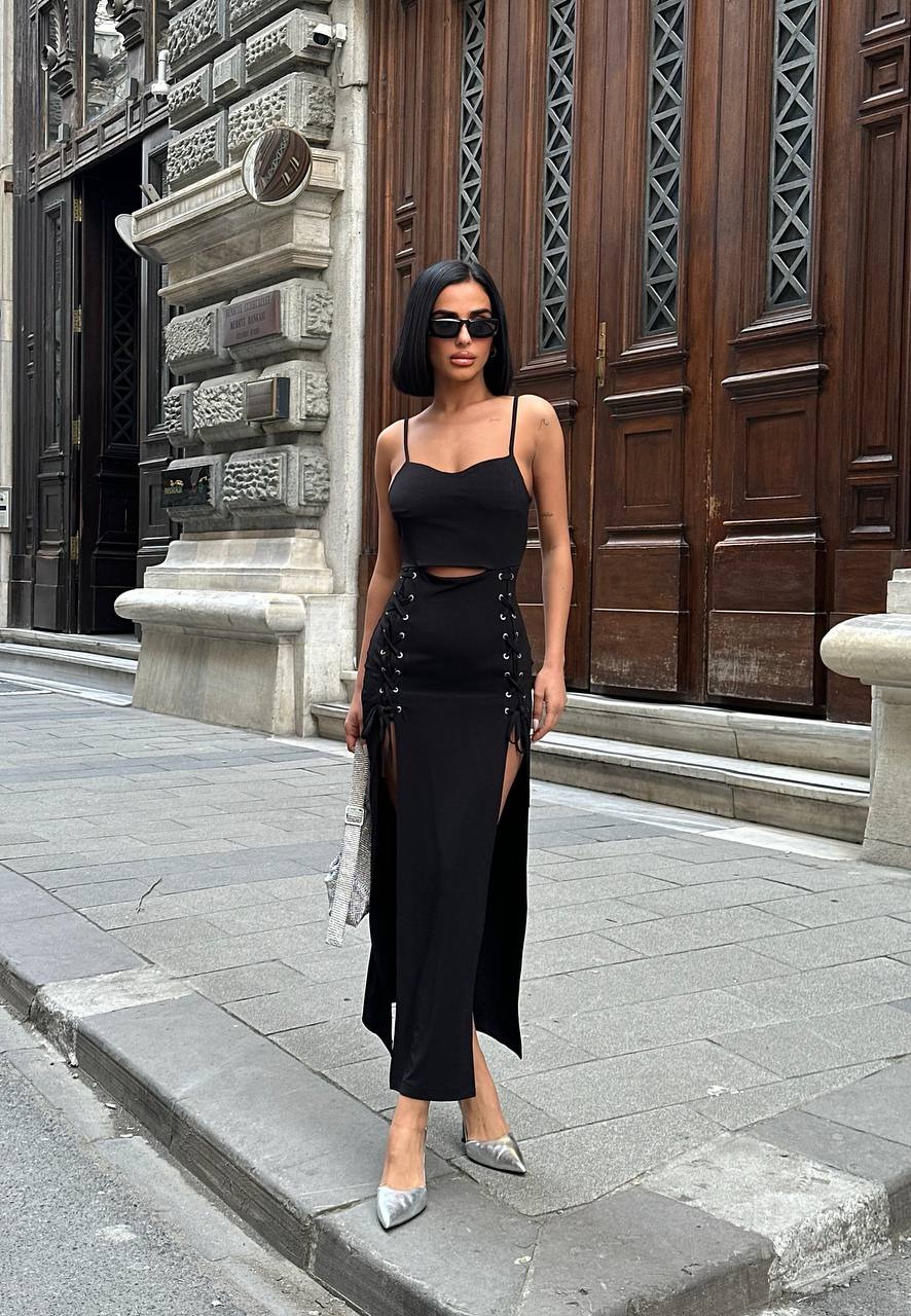 The Vixen Lace-Up Slit Maxi Dress Fierce Allure - 1186