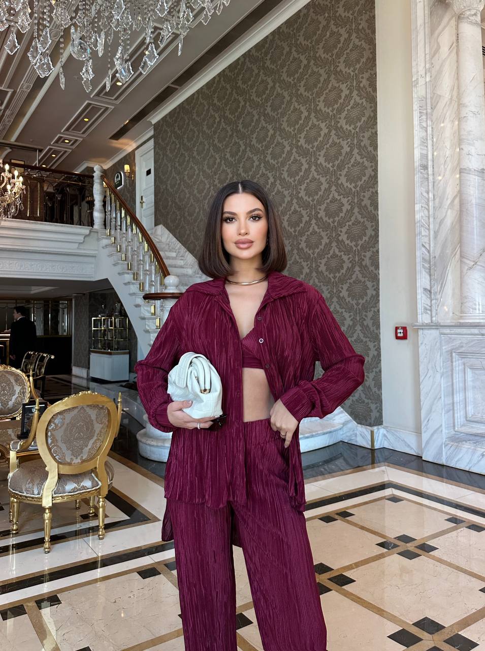 The Noir & Merlot Pleated Lounge Set 3-Piece Co-ord - 1198