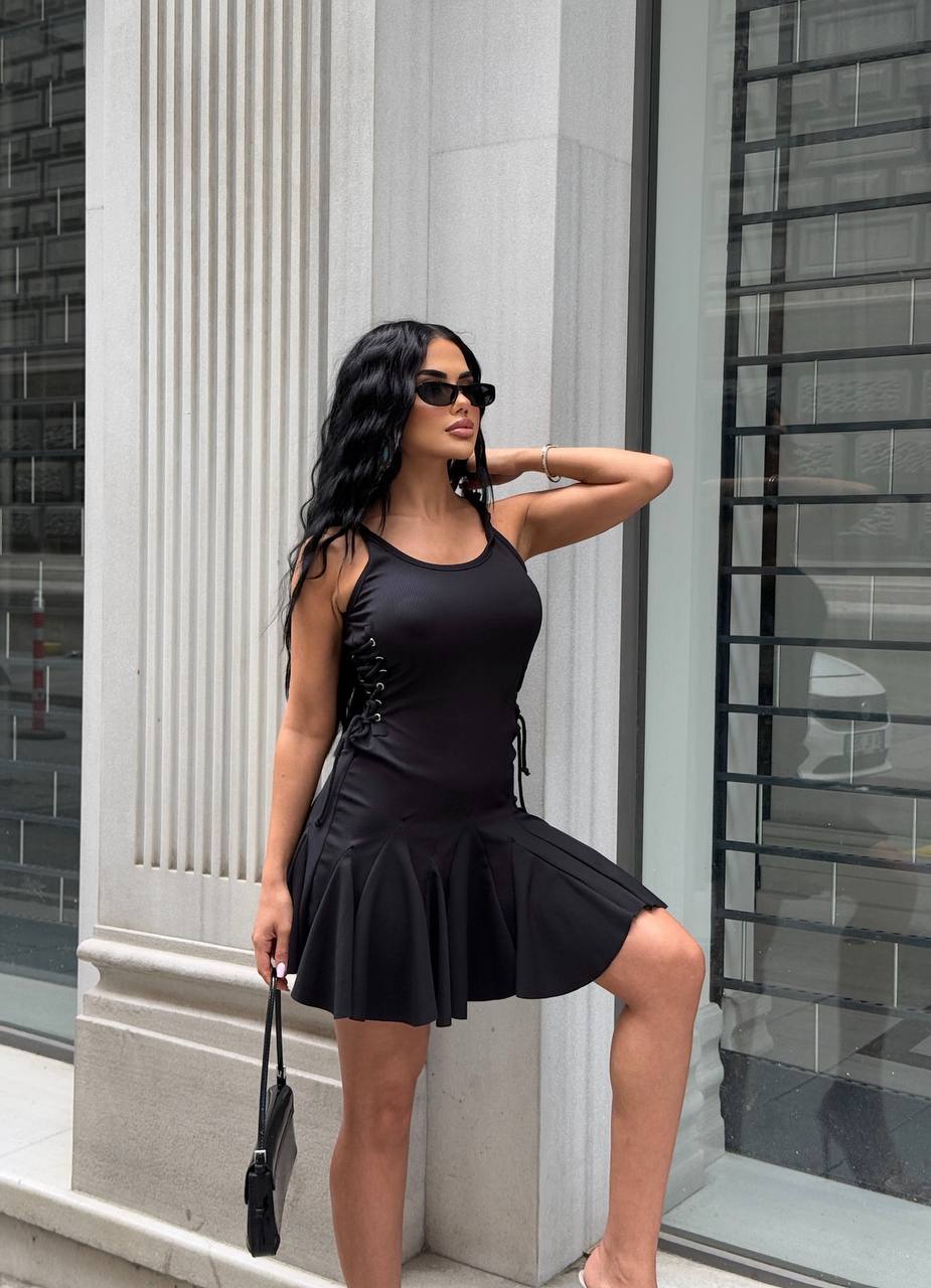 The Sienna Lace-Up Skater Mini Dress – 1208