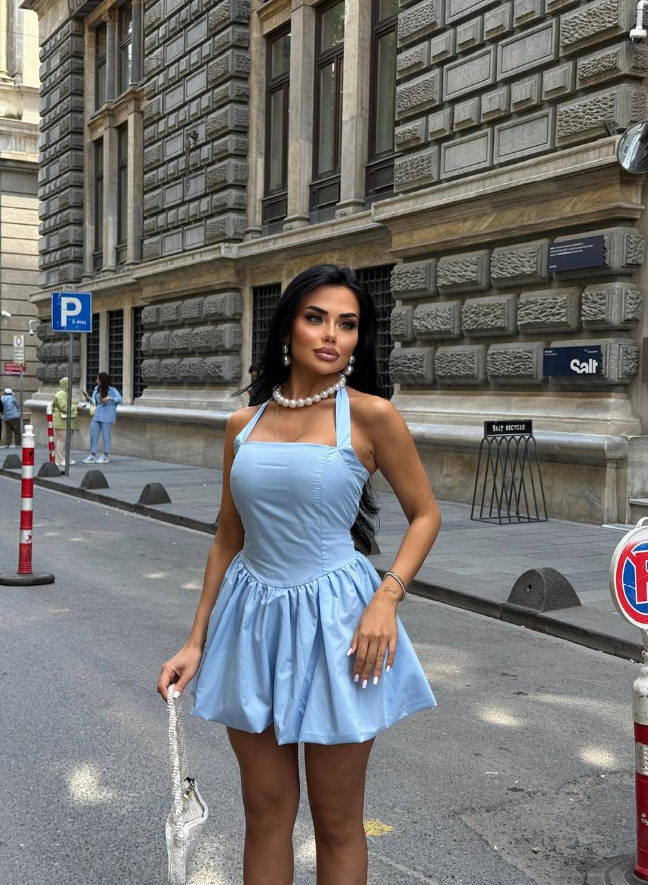 The Bella Halter Bubble Mini Dress Luxe Edition - 1214