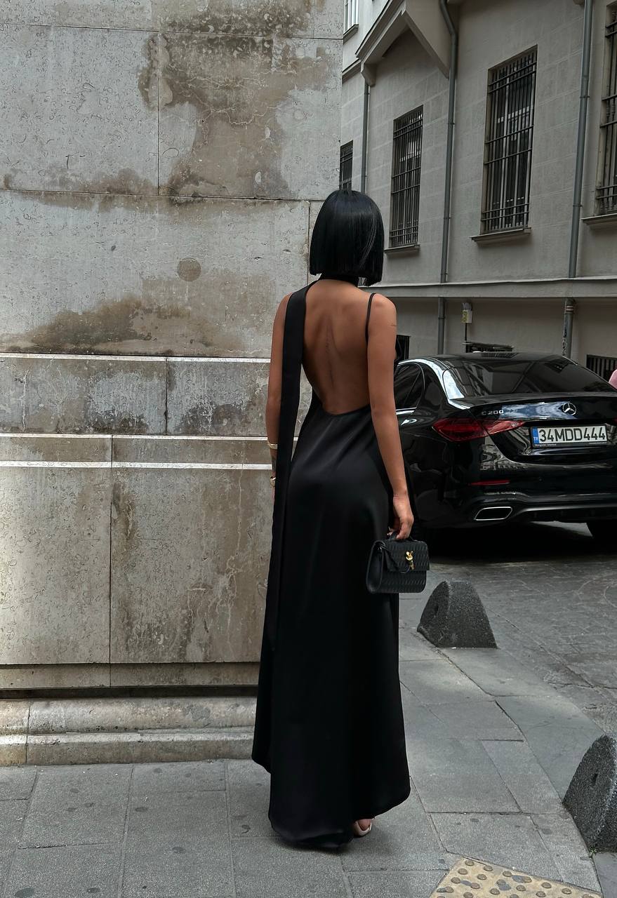 The Nova Backless Satin Maxi Dress Timeless Drape - 1235