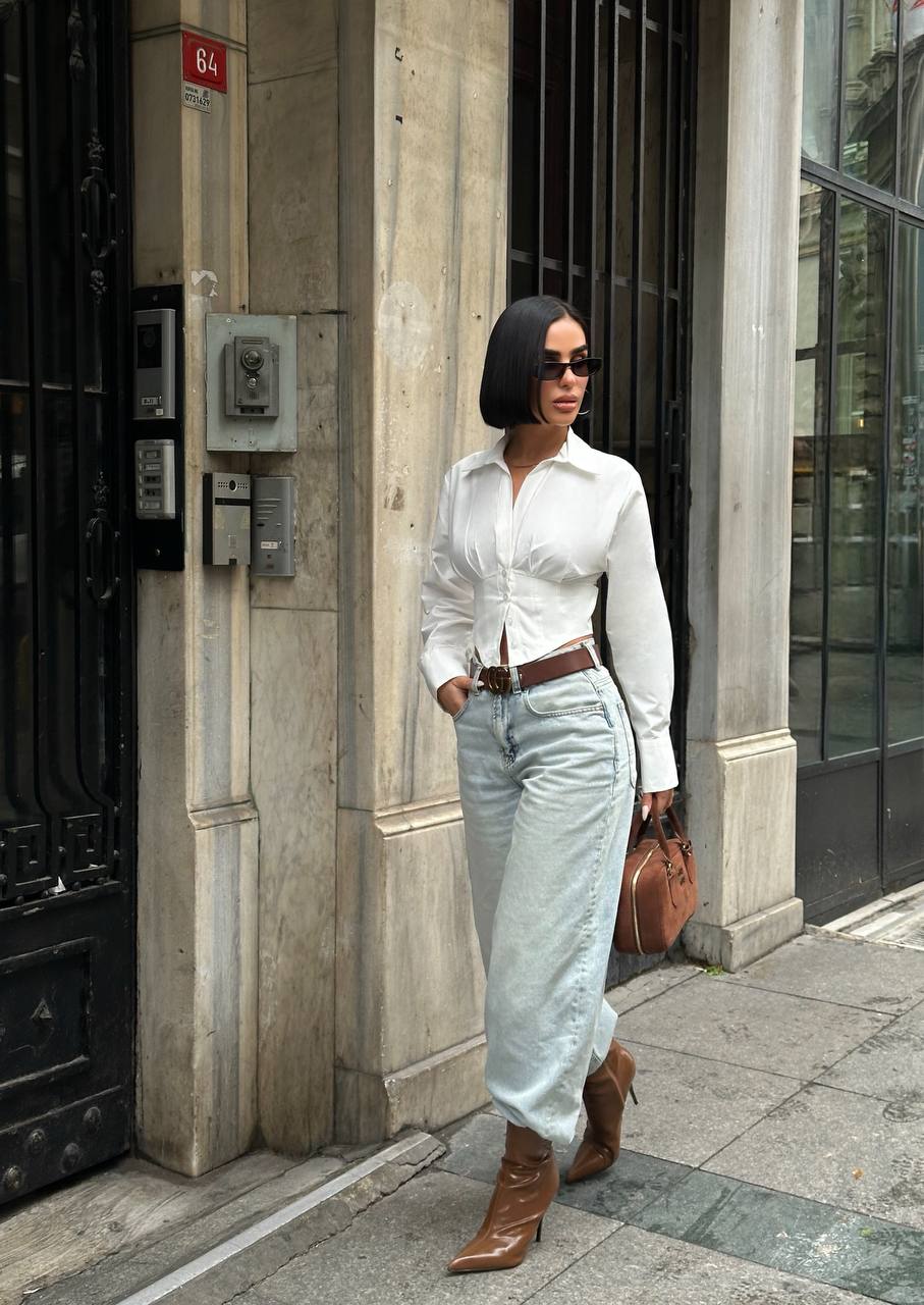 Urban Sculpt Cropped Blouse Fitted Waist Shaping 1278