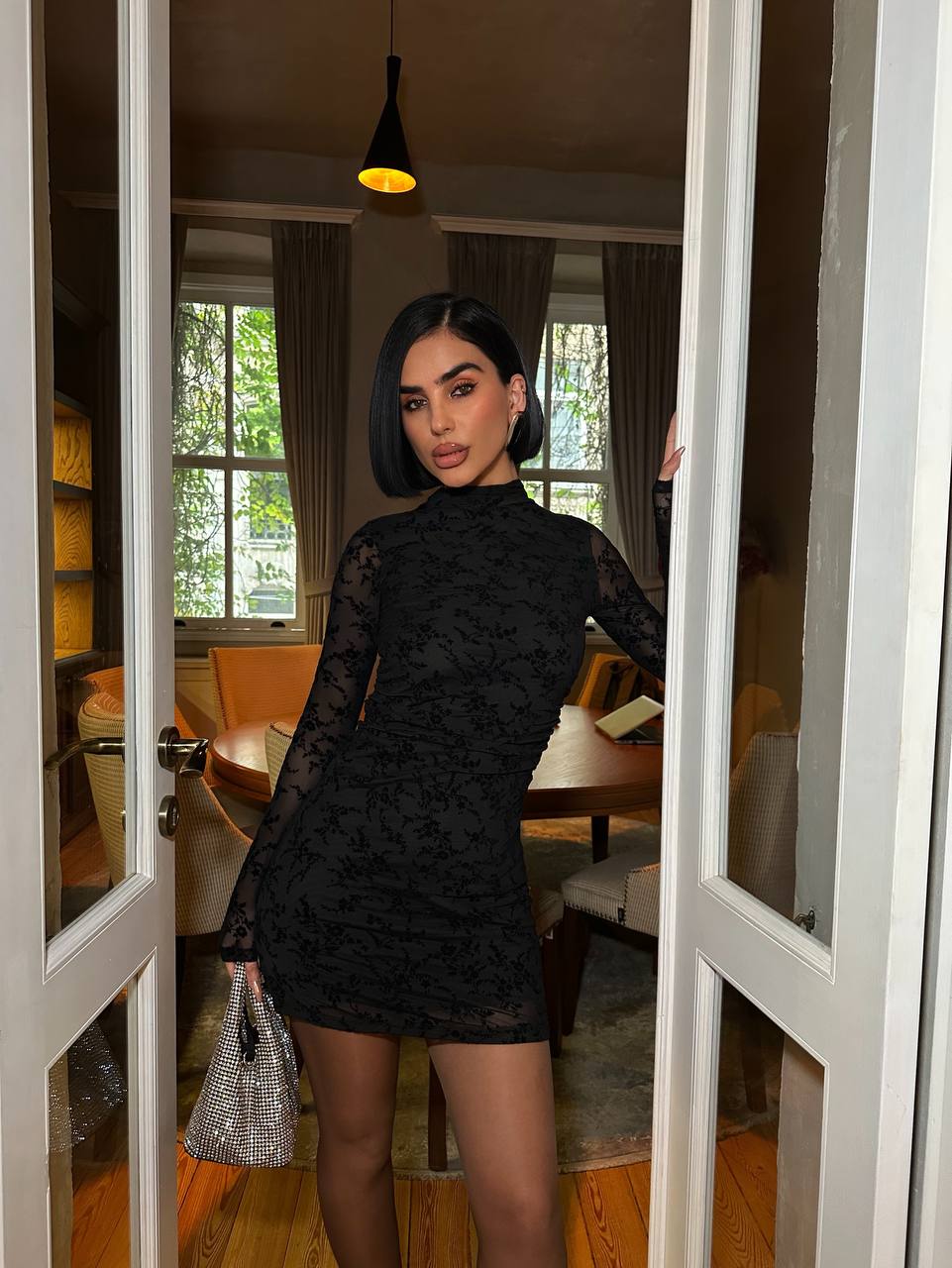 Velvet Muse Mini Dress Bodycon Sheer Lace 1273